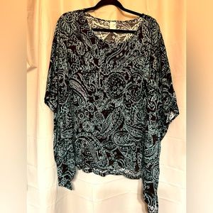 Black print with teal blouse oversized